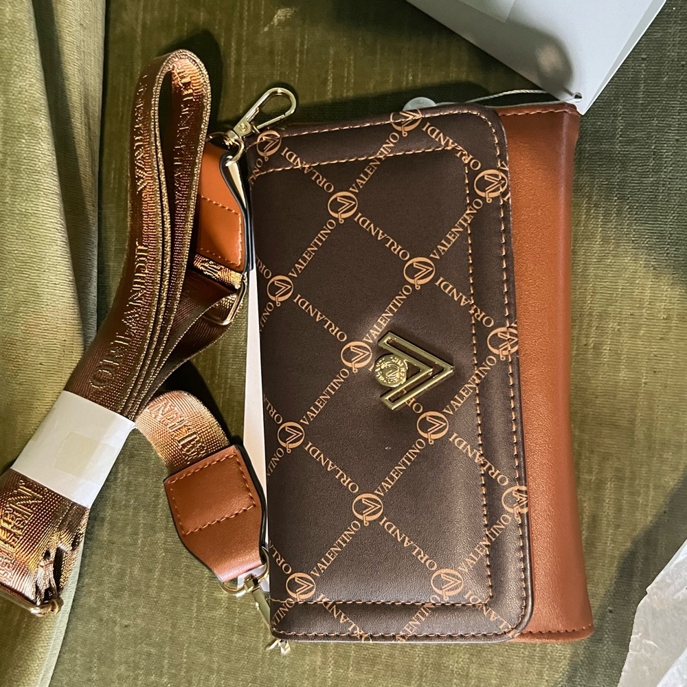 Valentino Brown and Gold Crossbody Bag